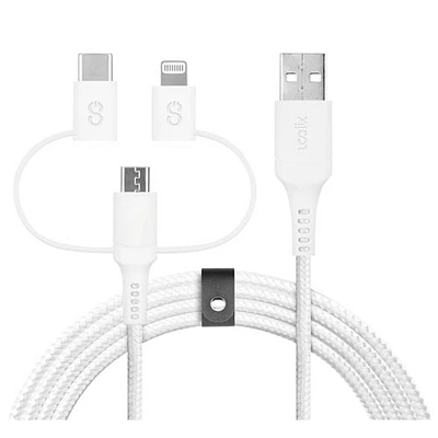 Câble tissé USB-A à USB-C/micro USB/Lightning de 1,5 m (4,92 pi) de LOGiiX (LGX-13335)