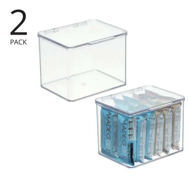 mDesign Plastic Kitchen Pantry Food Storage Bin Box, Lid - 4 Pack - Clear