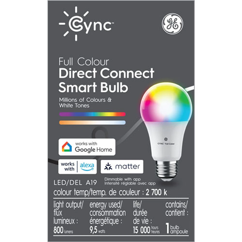 GE Cync A19 Smart LED Light Bulb with Matter Compatibility - Multi-Colour