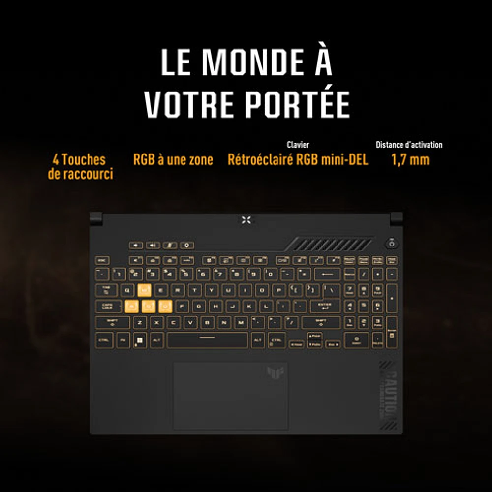 Portable de jeu 144 Hz de 15,6 po TUF Gaming F15 d'ASUS (Core i5-12500H d'Intel/RAM 16 Go/SSD 512 Go/RTX 3050)