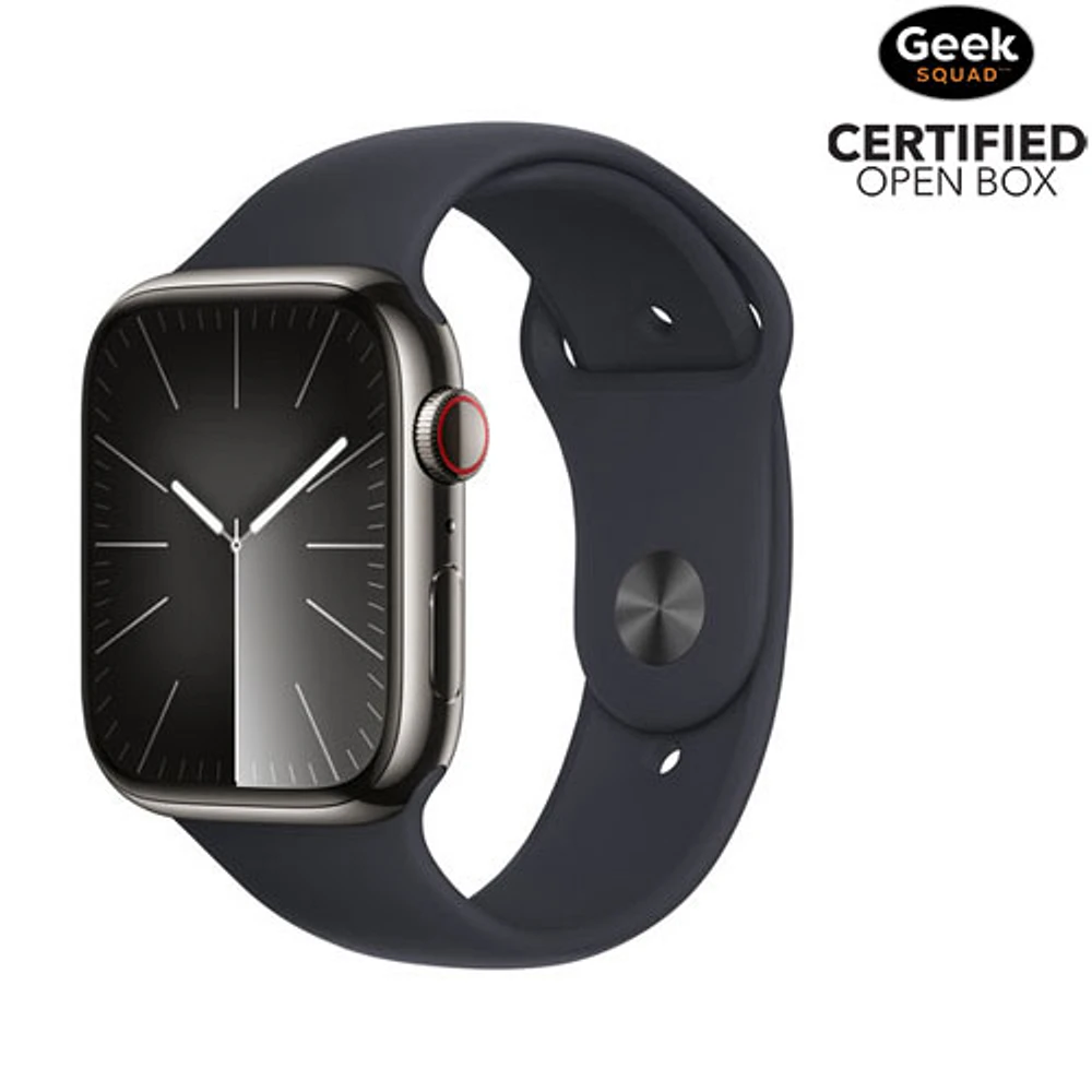 Open Box - Apple Watch Series 9 (GPS + Cellular) 45mm Graphite SS Case with Midnight Sport Band - S/M