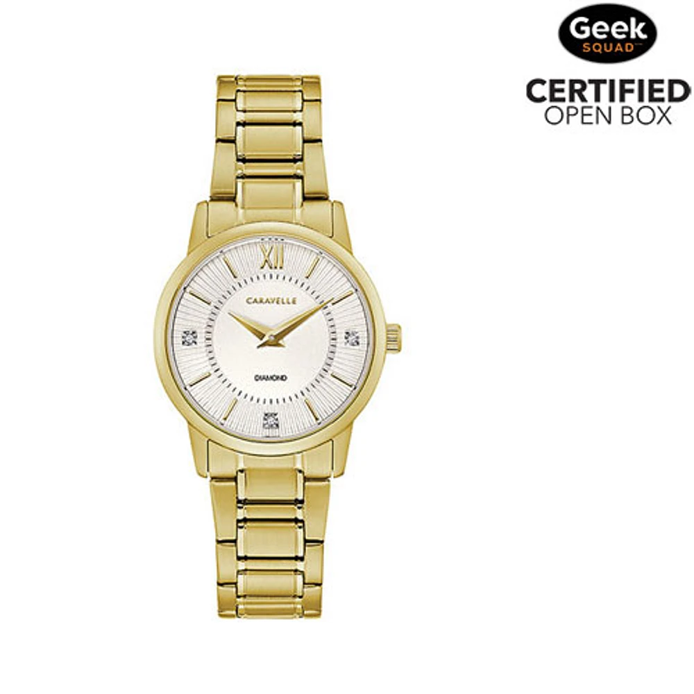 Open Box - Caravelle Dress 30mm Women's Fashion Watch with Diamond Accents - Gold/Silver-White
