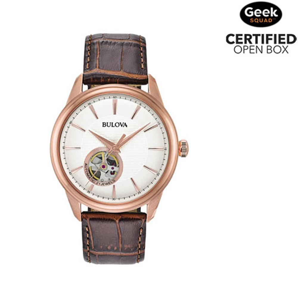 Open Box - Bulova Classic 41mm Men's Dress Watch - Brown/White/Rose-Gold