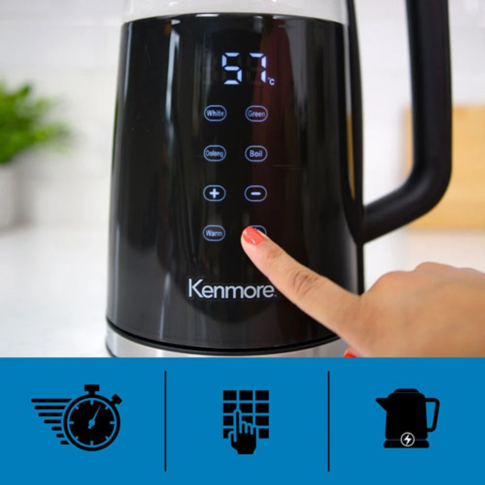 Kenmore Glass Electric Kettle with Digital Temperature Control - 1.8QT/1.7L - Glass