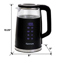 Kenmore Glass Electric Kettle with Digital Temperature Control - 1.8QT/1.7L - Glass