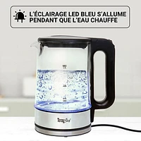 Bouilloire électrique en verre de Total Chef avec éclairage DEL et versage sans cordon - 1,8 pte/1,7 l - Verre