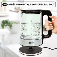 Bouilloire électrique en verre de Total Chef avec éclairage DEL et versage sans cordon - 1,8 pte/1,7 l - Verre