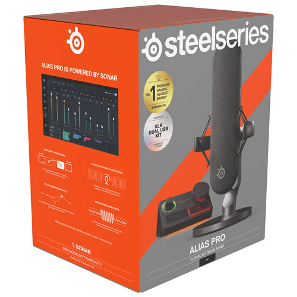 Microphone de jeu USB à condensateur Alias Pro de SteelSeries avec contrôleur Stream Mixer XLR - Noir