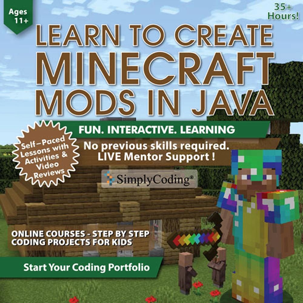 SimplyCoding Learn to Create Minecraft Mods in Java - Ages 11+ - Digital Download