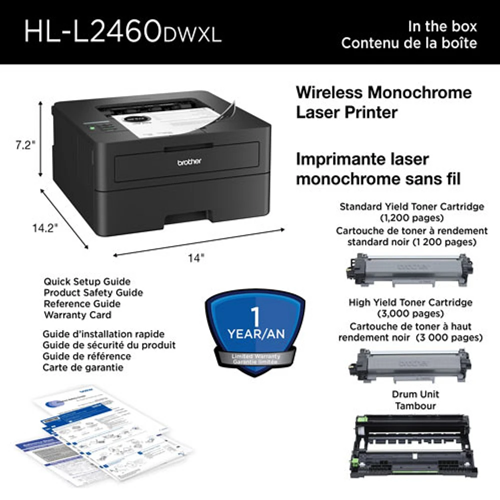 Brother HLL2460DWXL Duplex Monochrome Wireless Laser Printer with 4,200 Prints Toner - Only at Best Buy