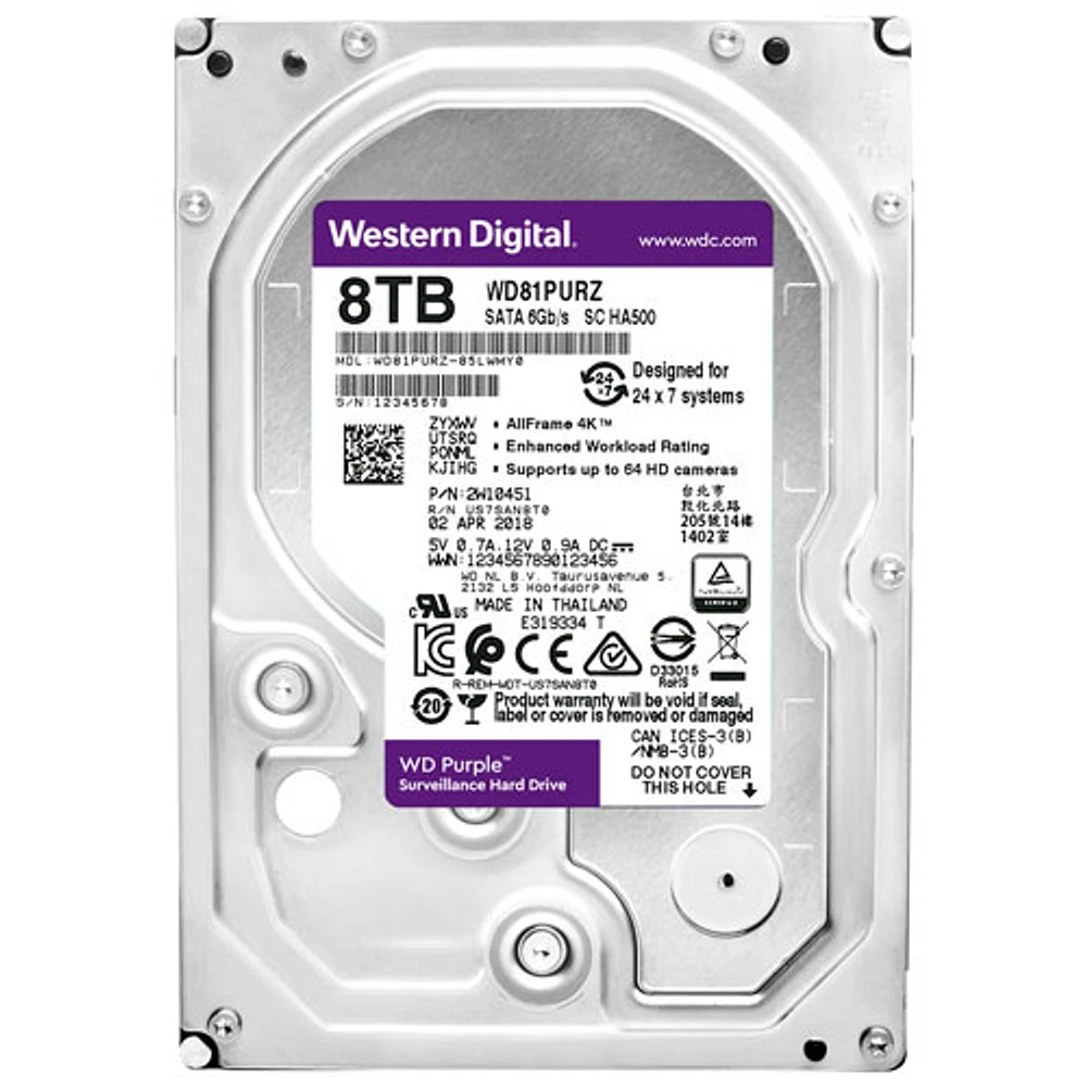 Disque dur interne de bureau SATA 3,5 po 8 To 5040 tr/min de WD (WD85PURZ) - Violet