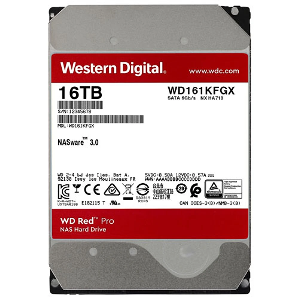 Disque dur interne de stockage en réseau NAS SATA 7200 tr/min 16 To 3,5 po Red Pro de WD (WD161KFGX) - Rouge