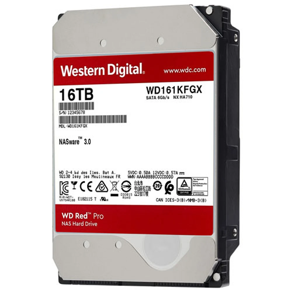 Disque dur interne de stockage en réseau NAS SATA 7200 tr/min 16 To 3,5 po Red Pro de WD (WD161KFGX) - Rouge