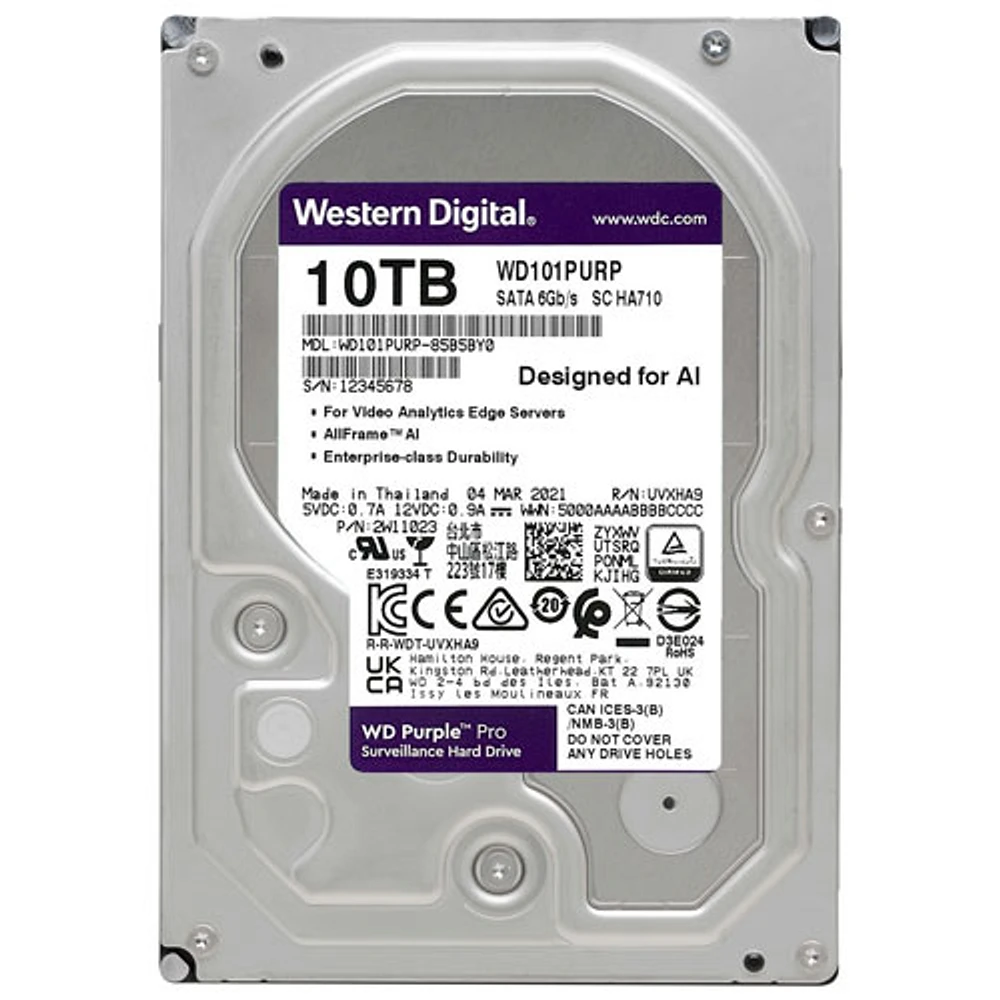 WD Purple Pro 10TB 3.5" 7200RPM SATA Desktop Internal Hard Drive (WD101PURP) - Purple