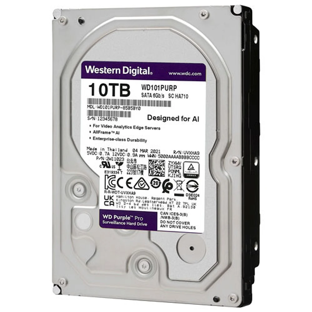 Disque dur interne de bureau SATA de 3,5 po de 10 To 7200 tr/min Purple Pro de WD (WD101PURP) - Violet