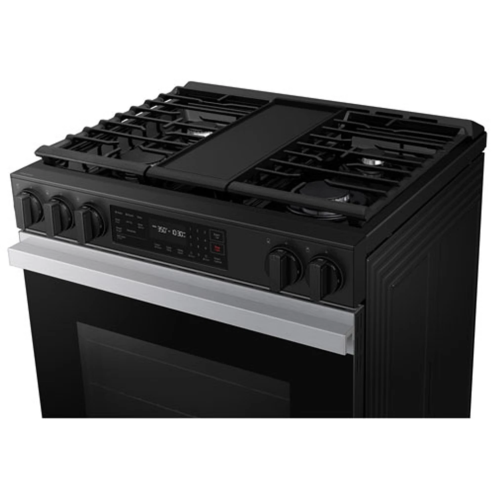 Samsung BESPOKE 30" 6 Cu. Ft. Fan Convection 5-Burner Slide-In Gas Range (NSG6DG8300SRAA) - Matte Black Stainless Steel