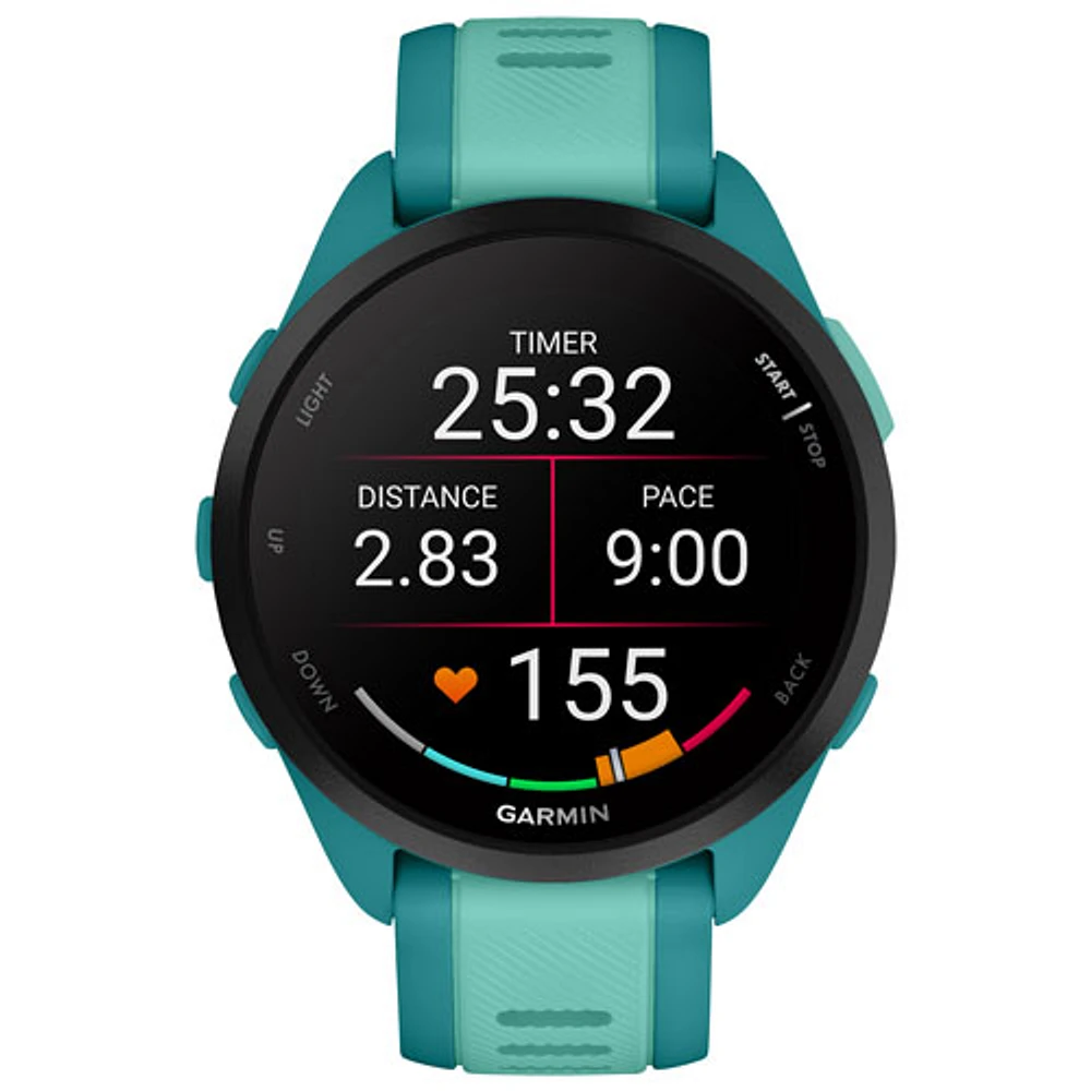 Montre GPS de 45 mm avec moniteur de fréquence cardiaque Forerunner 165 Music de Garmin - Moyen/Grand - Turquoise/Aqua