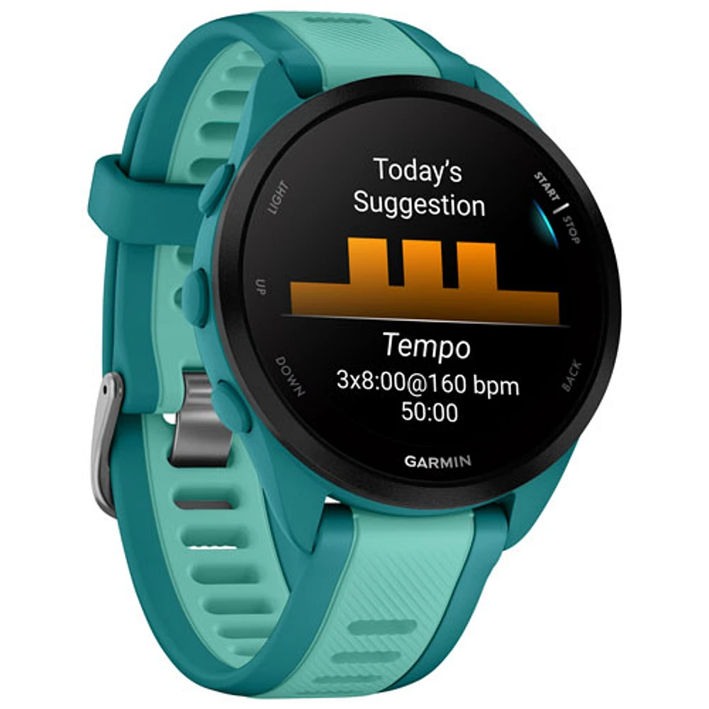 Garmin Forerunner 165 Music 45mm GPS Watch with Heart Rate Monitor - Medium / Large - Turquoise/Aqua