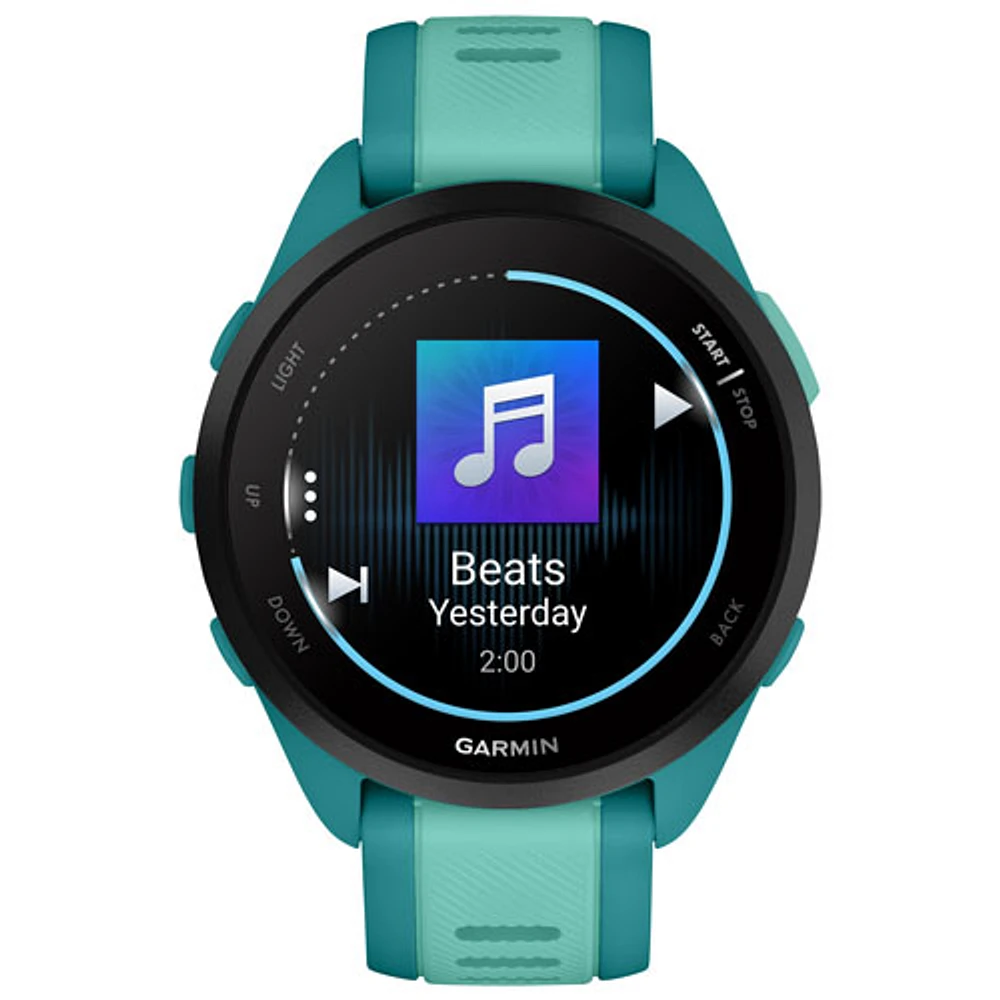 Montre GPS de 45 mm avec moniteur de fréquence cardiaque Forerunner 165 Music de Garmin - Moyen/Grand - Turquoise/Aqua