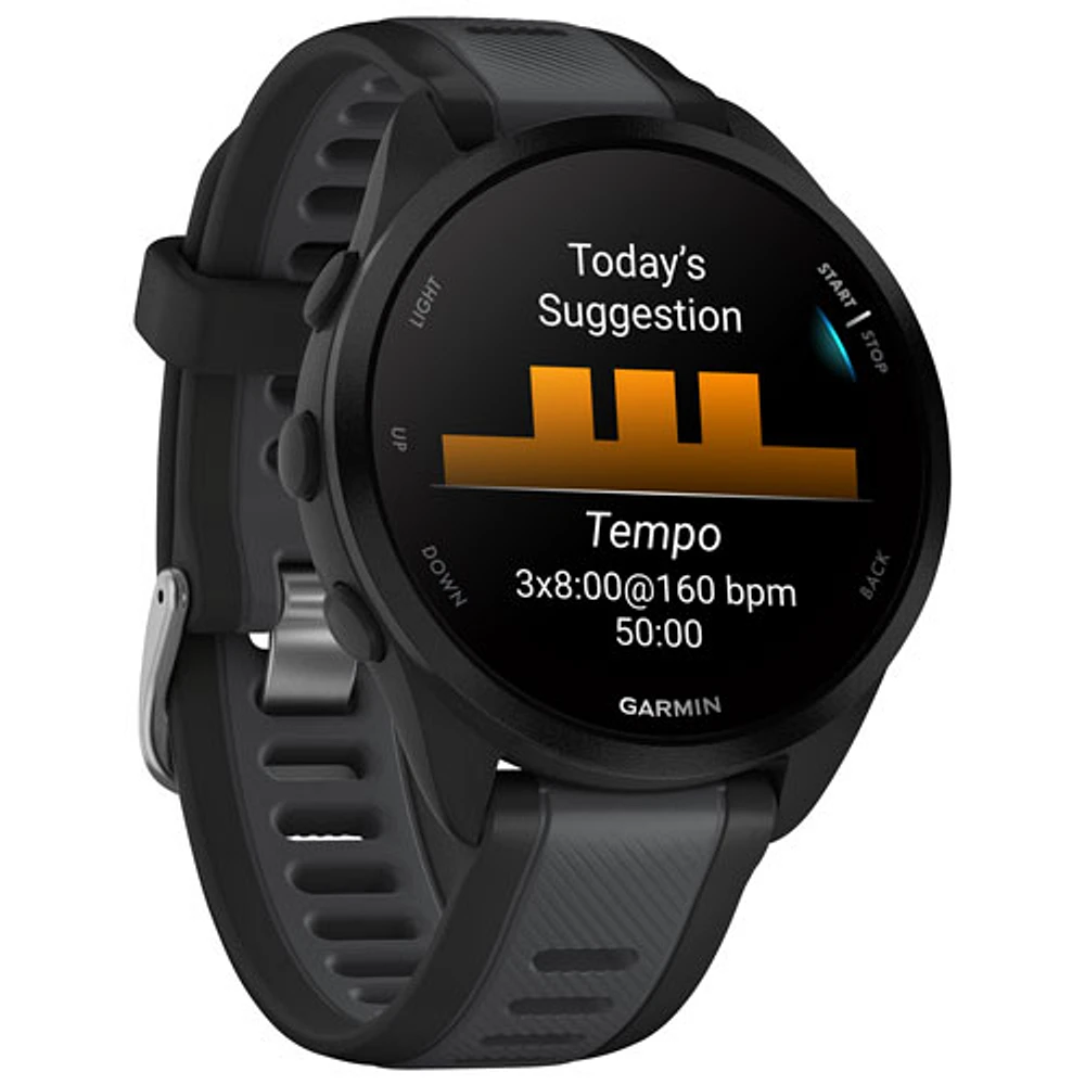 Garmin Forerunner 165 45mm Bluetooth Running Smartwatch - Medium / Large - Black/Slate Grey