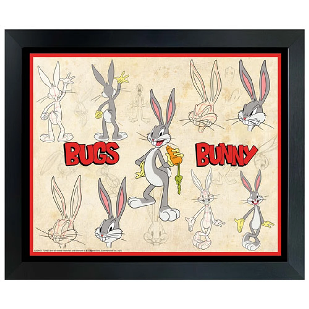 Collage encadré d'esquisses de Bugs Bunny de Frameworth (34 x 26 po)