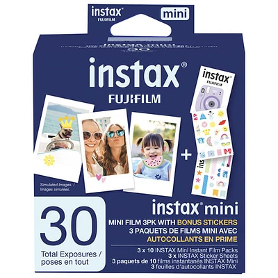 Fujifilm Instax Mini 3-Pack Instant Film with Stickers - 30 Sheets