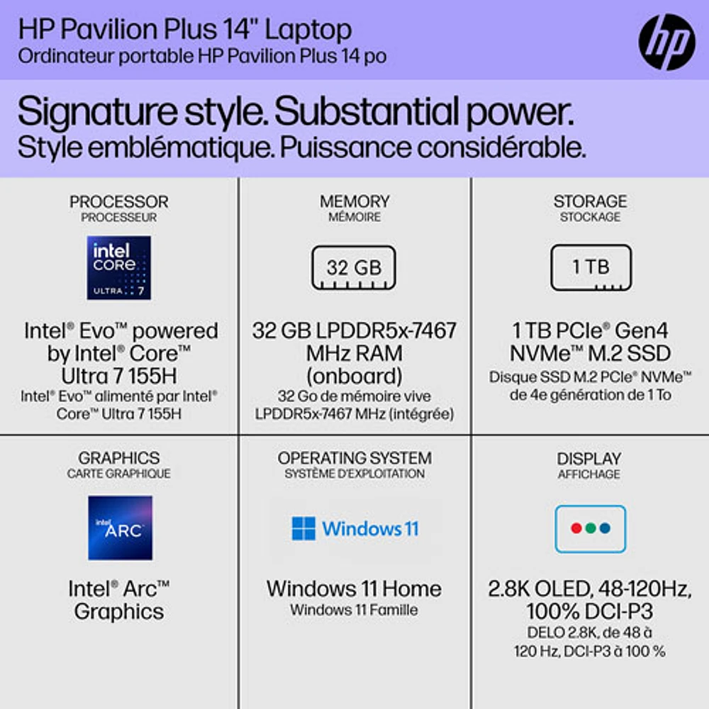 HP Pavilion Plus 14" Laptop (Intel Core Ultra 7 with Intel Evo/32GB RAM/1TB SSD)