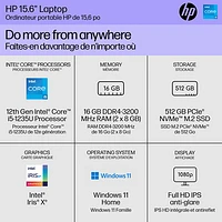 HP 15.6" Laptop - Natural Silver (Intel Core i5/512GB SSD/16GB RAM/Windows 11 Home)