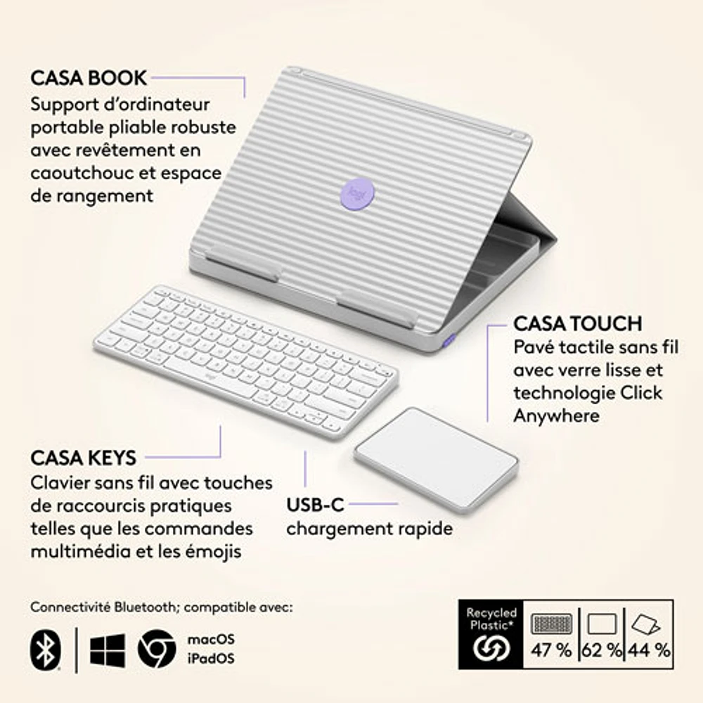 Ensemble de bureau relevable Casa Pop-Up Desk de Logitech - Sable/Blanc cassé