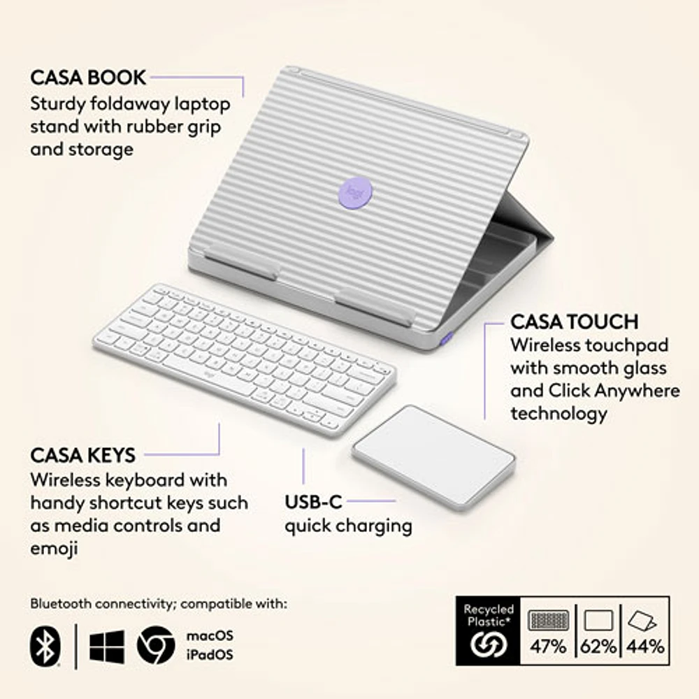 Ensemble de bureau relevable Casa Pop-Up Desk de Logitech - Sable/Blanc cassé
