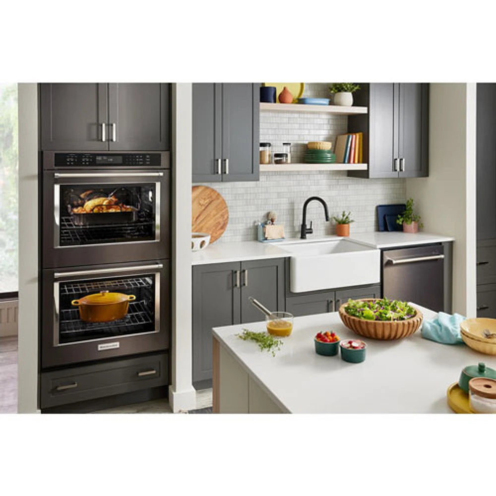 Kitchenaid 30" 10 Cu. Ft. Double True Convection Electric Wall Oven (KOED530PBS) - Black Stainless Steel