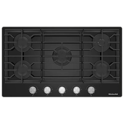 Surface de cuisson au gaz à 5 brûleurs de 37 po de KitchenAid (KCGG536PBL) - Noir