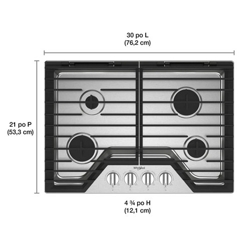 Whirlpool 30" 4-Burner Gas Cooktop (WCGK5030PS) - Stainless Steel