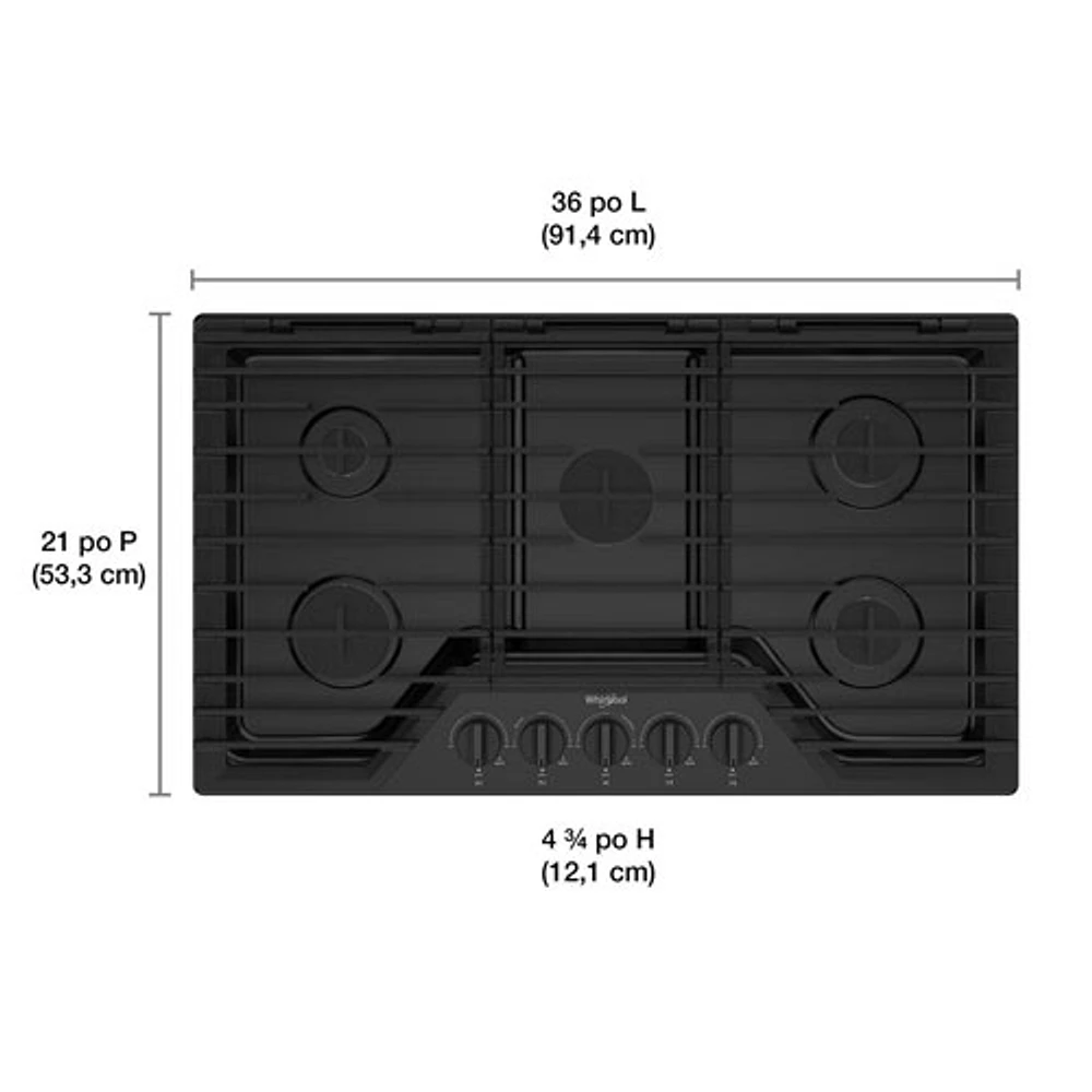 Surface de cuisson au gaz de 36 po à 5 brûleurs de Whirlpool (WCGK5036PB) - Noir