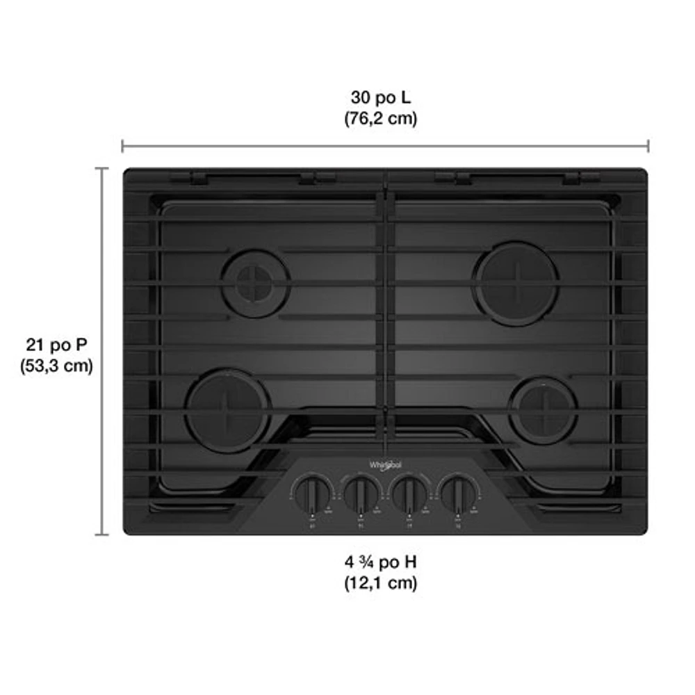 Whirlpool 30" 4-Burner Gas Cooktop (WCGK5030PB) - Black