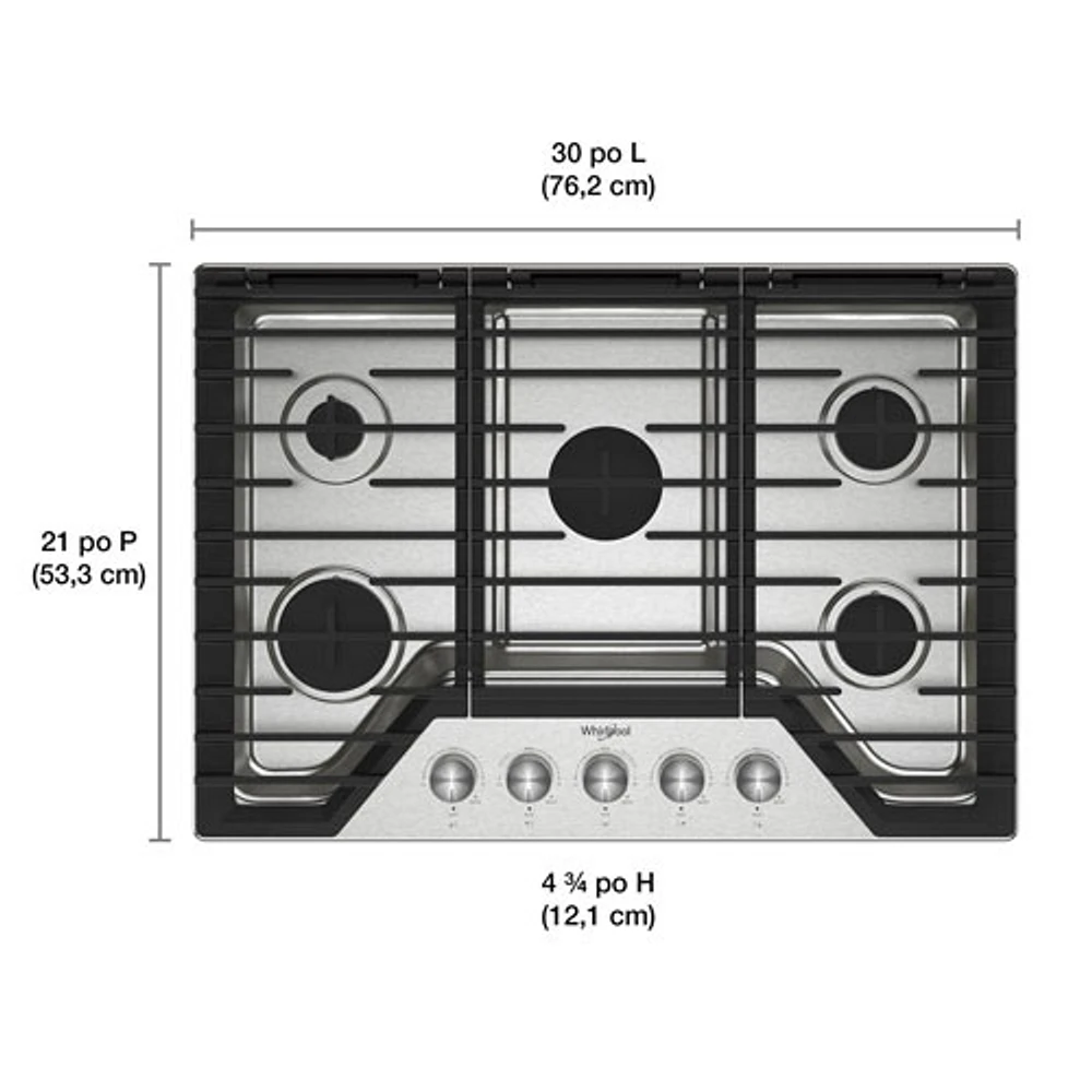 Whirlpool 30" 5-Burner Gas Cooktop (WCGK7030PS) - Stainless Steel