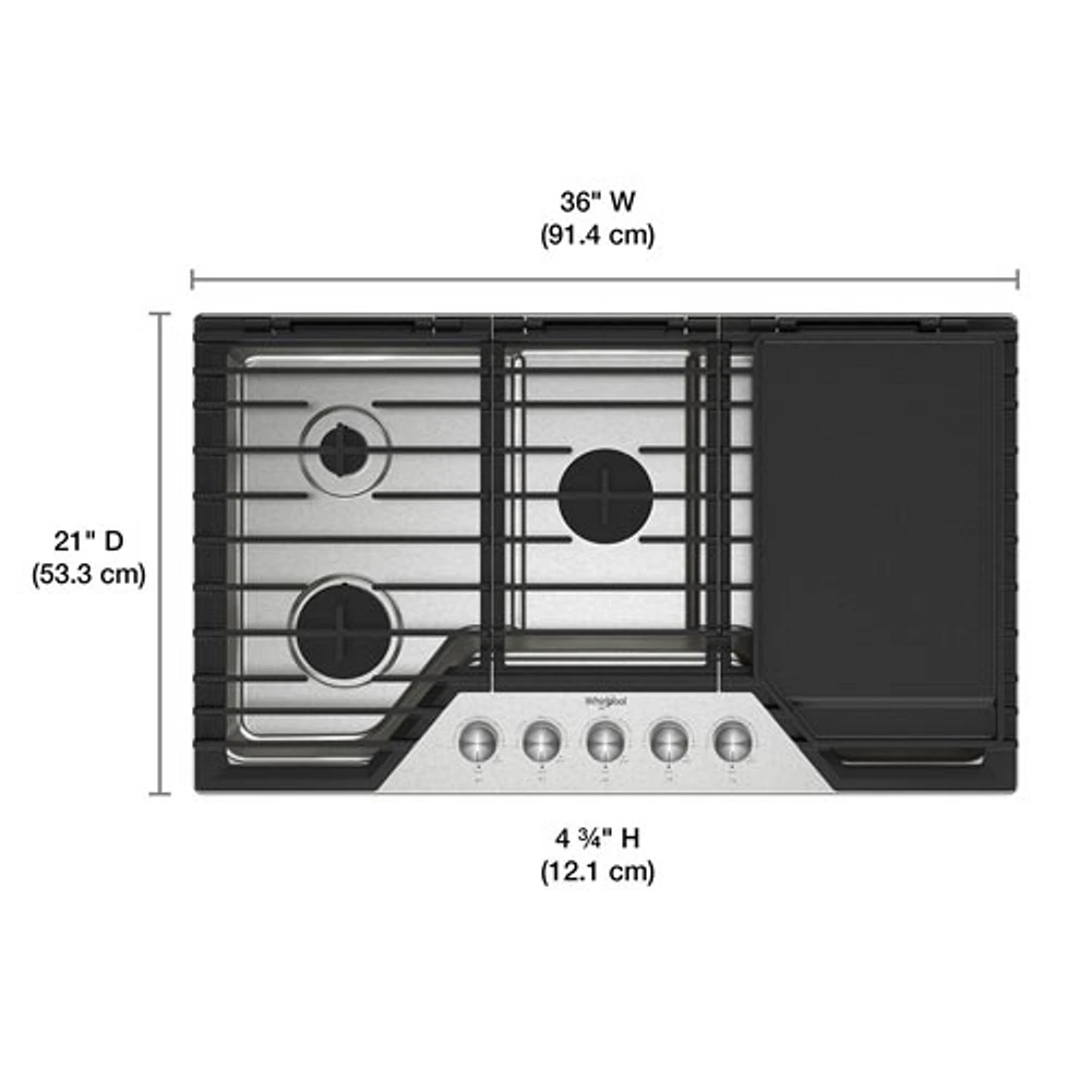 Surface de cuisson au gaz à 5 brûleurs de 36 po de Whirlpool (WCGK7536PS) - Acier inoxydable