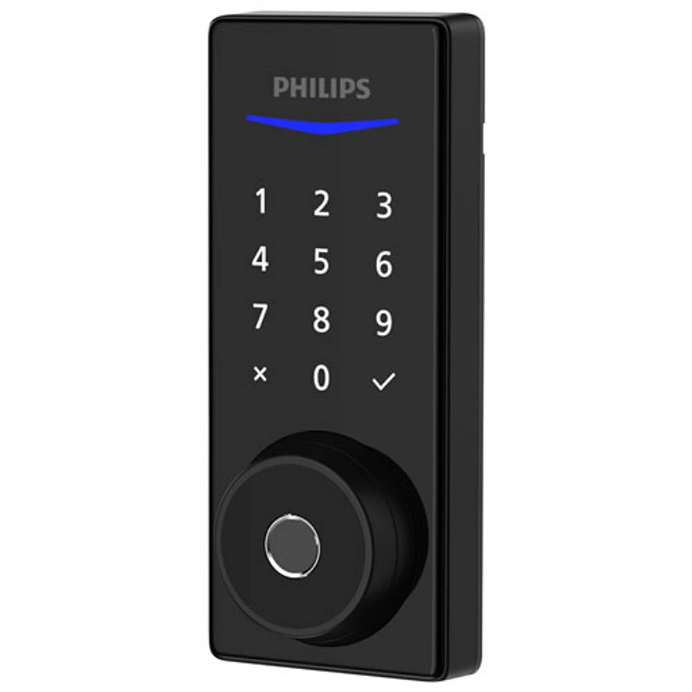 Ensemble avec serrure intelligente à pêne dormant/lecteur d'empreintes Wi-Fi série 4000 de Philips - Noir mat