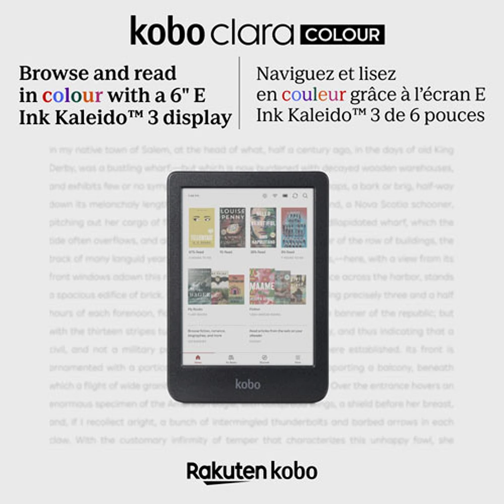 Liseuse numérique à écran tactile en couleur de 6 po Clara de Kobo - Noir