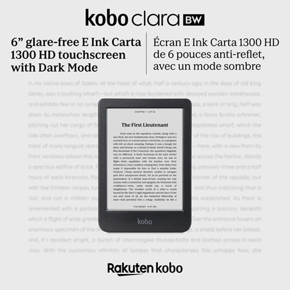 Kobo Clara Black/White 6” Digital eReader with Touchscreen - Black