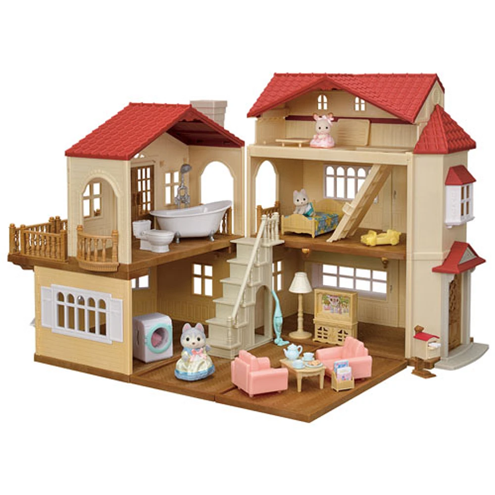 Ensemble de jeu Maison de campagne au toit rouge de Calico Critters : Salle de jeu secrète du grenier