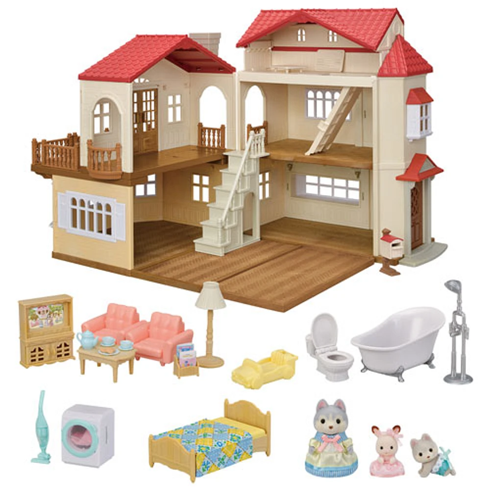 Ensemble de jeu Maison de campagne au toit rouge de Calico Critters : Salle de jeu secrète du grenier