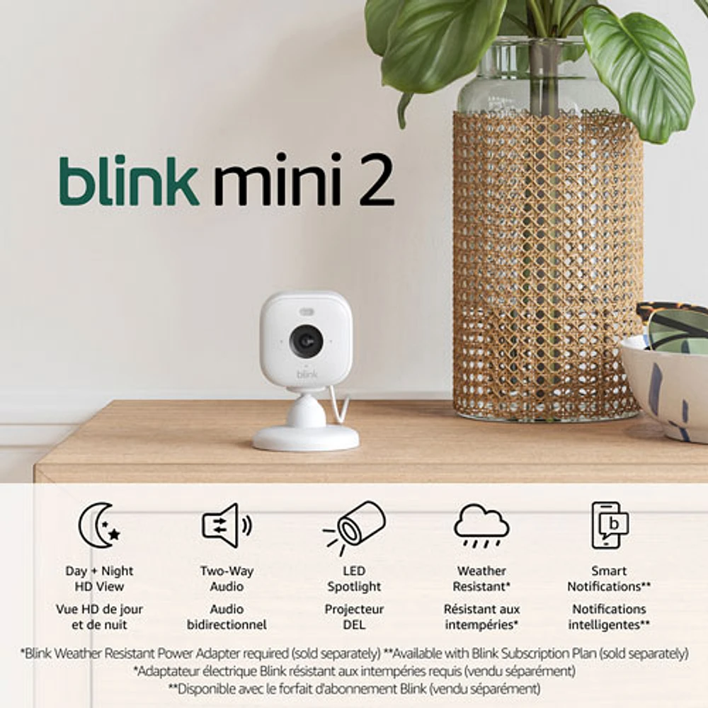 Blink Mini 2 Wi-Fi Indoor/Outdoor 1080p HD IP Camera - 2 Pack - White