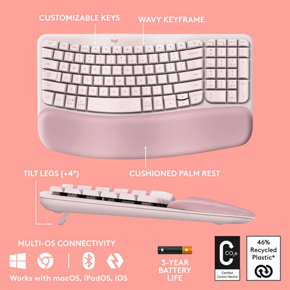 Logitech Wave Keys Wireless Ergonomic Keyboard - Rose