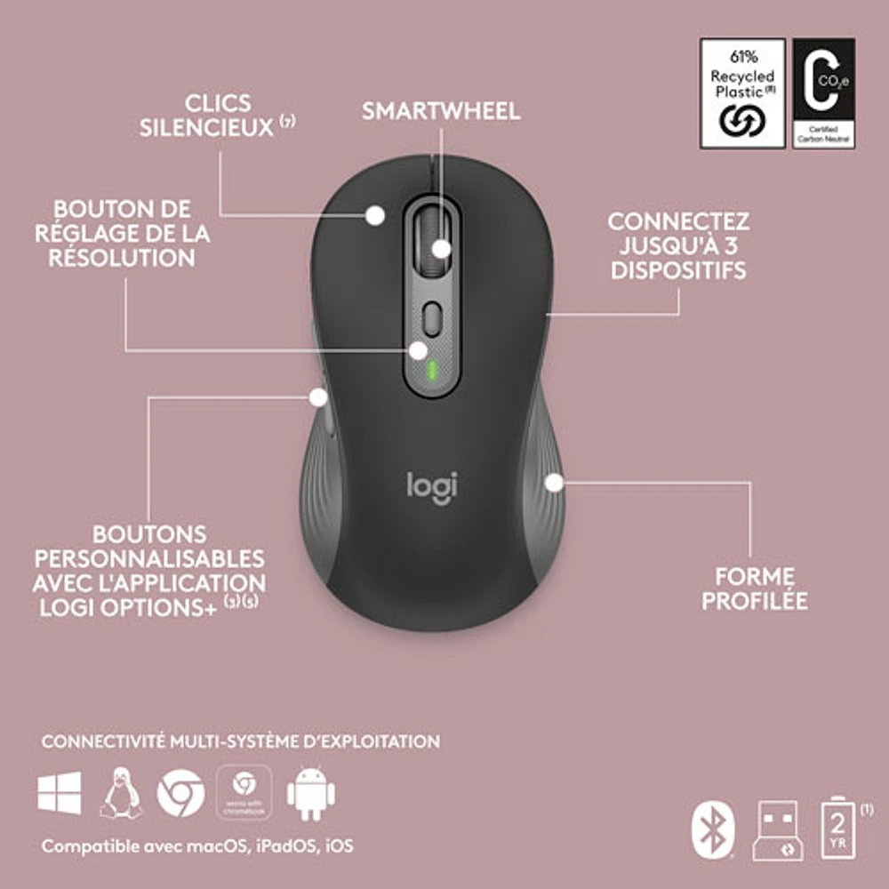 Ensemble avec clavier pleine grandeur et souris optique sans fil MK955 Signature Slim de Logitech - Anglais