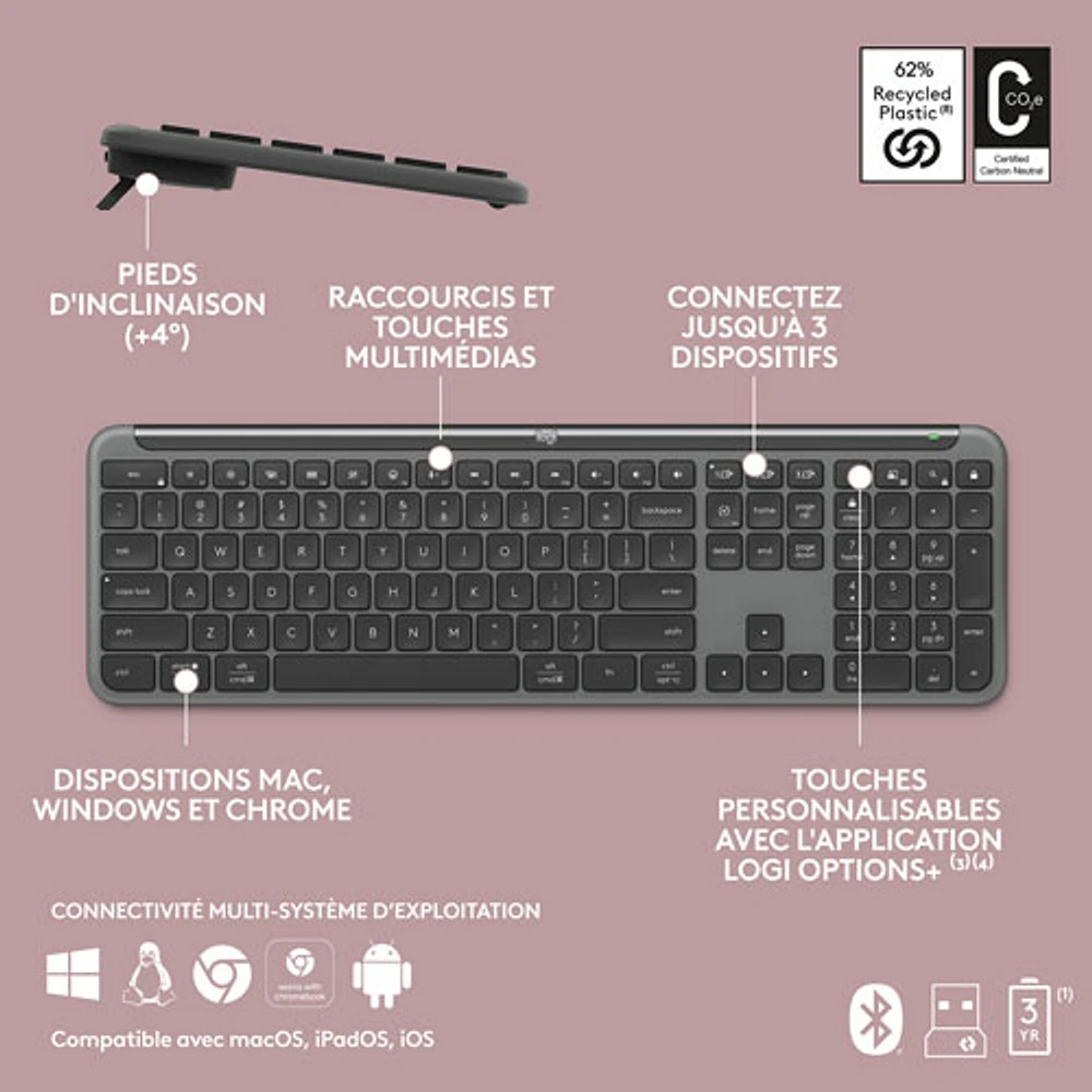 Ensemble avec clavier pleine grandeur et souris optique sans fil MK955 Signature Slim de Logitech - Anglais