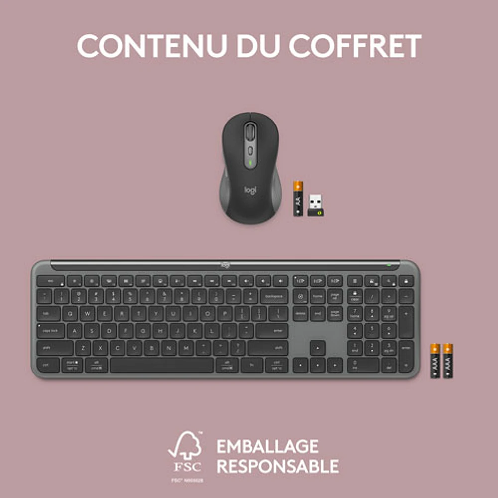 Ensemble avec clavier pleine grandeur et souris optique sans fil MK955 Signature Slim de Logitech - Anglais