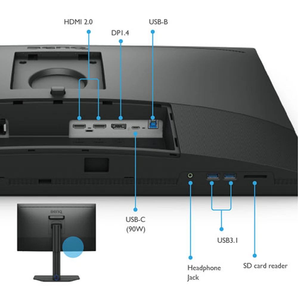 Moniteur ACL IPS UHD 4K 60 Hz GTG 5 ms de 27 po Creator PhotoVue de BenQ (SW272U) - Gris métallique