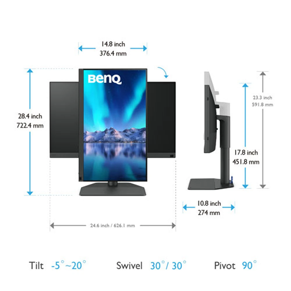 Moniteur ACL IPS UHD 4K 60 Hz GTG 5 ms de 27 po Creator PhotoVue de BenQ (SW272U) - Gris métallique
