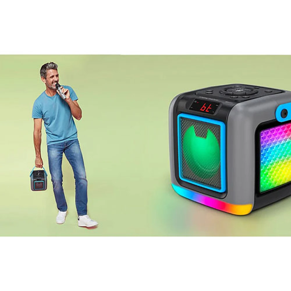 Singing Machine Cube Bluetooth Karaoke Party Speaker with Wireless Mic